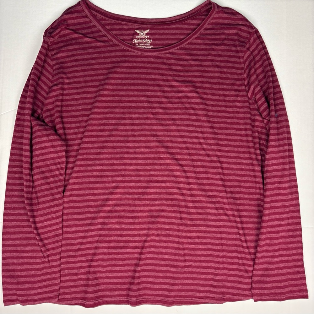 Faded Glory Women's 5X Shirt Red Pink Stripes Long Sleeve Pullover Cotton Poly